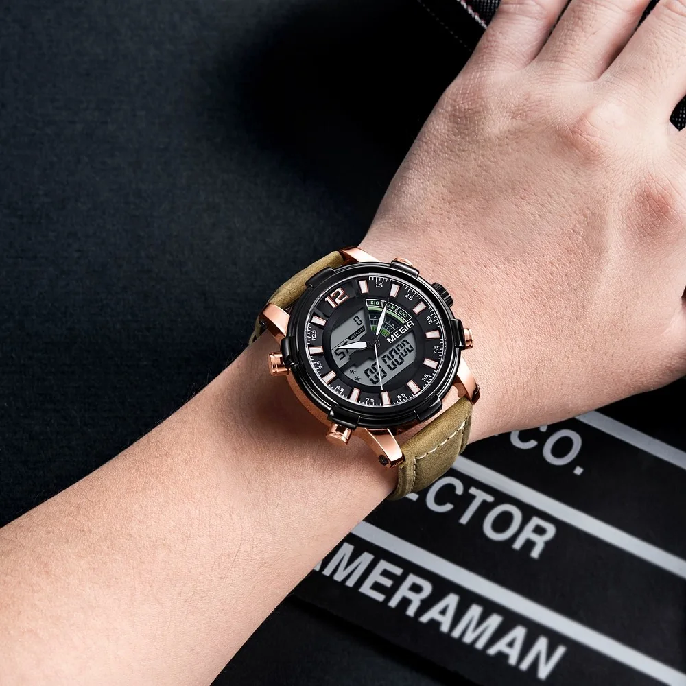 Часы MEGIR Мужские кварцевые аналоговые спортивные цифровые в стиле милитари с
