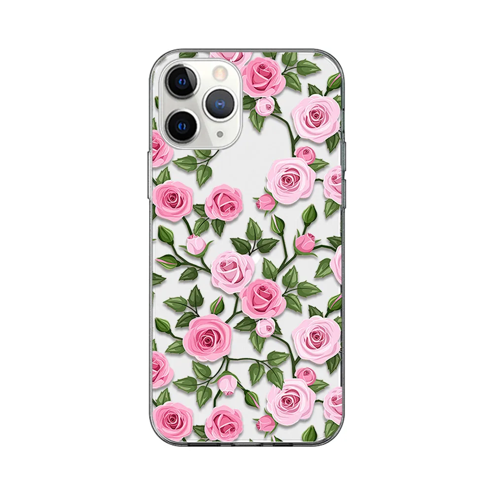 

Rose Flower Case For iPhone 12 11 Pro Max Cover for iPhone 12 X XR XS MAX 7 8 6 6S Plus 5S SE 2020 Soft Silicon TPU Phone Fundas