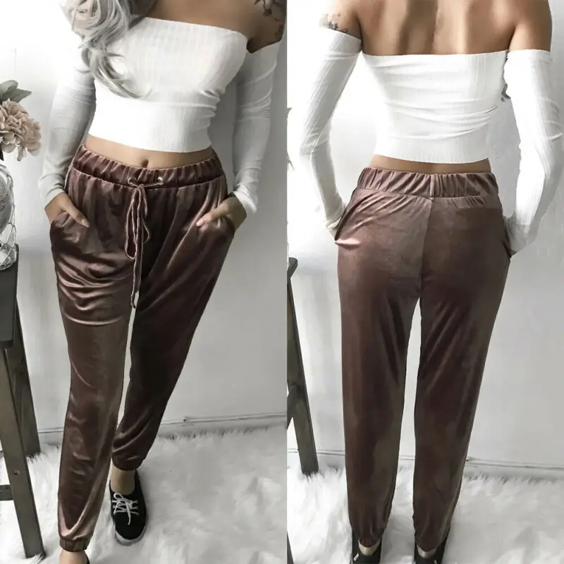 

Women Casual Fleece Jogger Pants Trousers Elastic Drawstring Solid Color High Waist Harem Pants Ladies New Fashion Pants Female