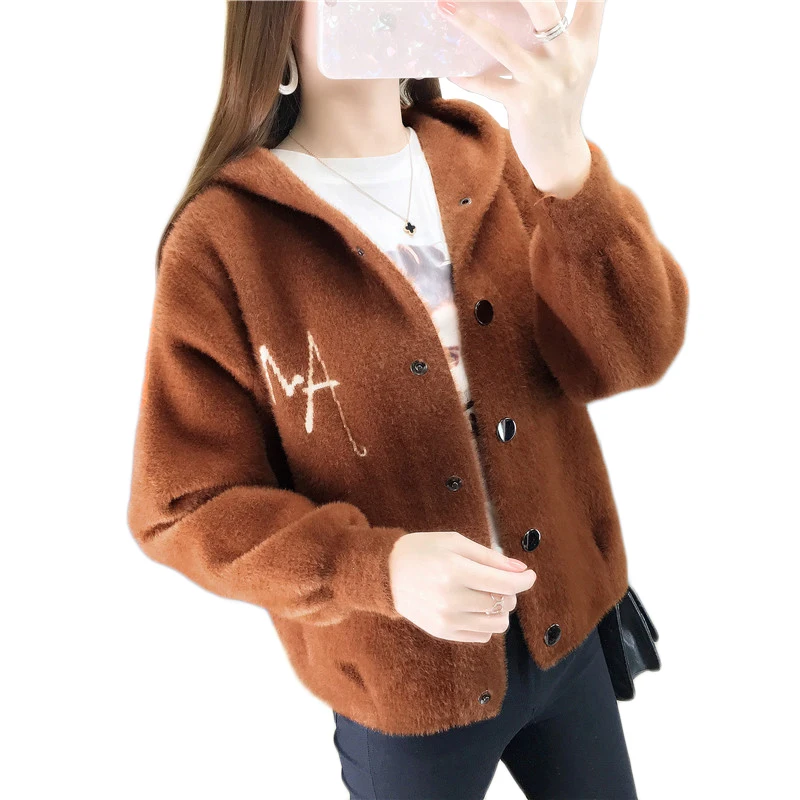 Top Selling Product Elegant Women Fur Tops Shaggy Coat Female Short Hooded Jacket Autumn Imitate Mink Cashmere Outerwear 1989