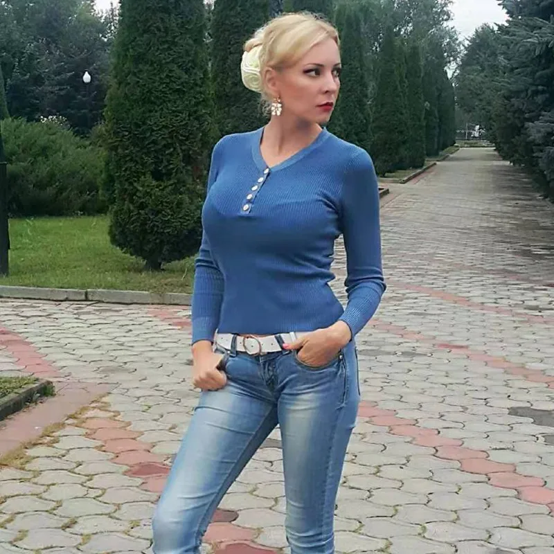 BYGOUBY V-Neck Glitter Women Pullover Sweater Spring Autumn Basic Sexy Knitted Jumper Top Rib With Button Female | Женская одежда