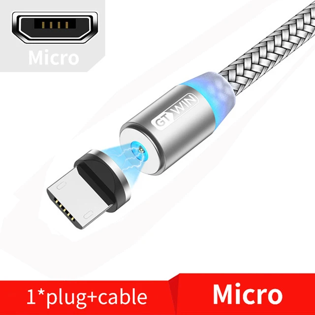 Silver Micro Cable Магнитный Micro USB кабель GTWIN 2 м/3 м для iPhone xr Android, быстрая зарядка, Магнитный адаптер usb type C - Цвет: Silver Micro Cable