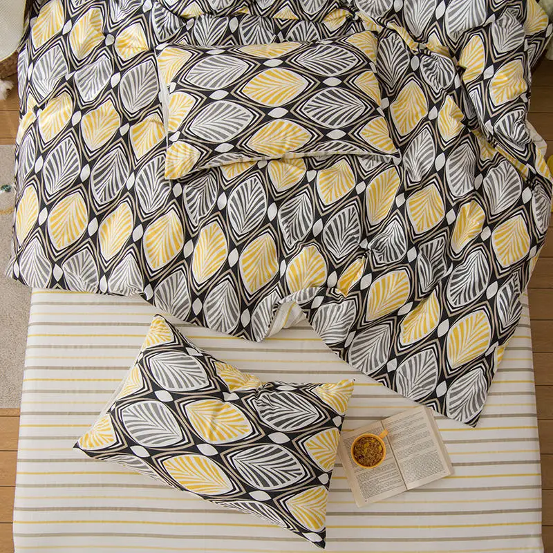 

Bed Linen Cotton Yellow Color Quilt Cover Bed Sheet and Pillowcase For Adults Queen Size Bedding Euros 100%Cotton Bedclothes