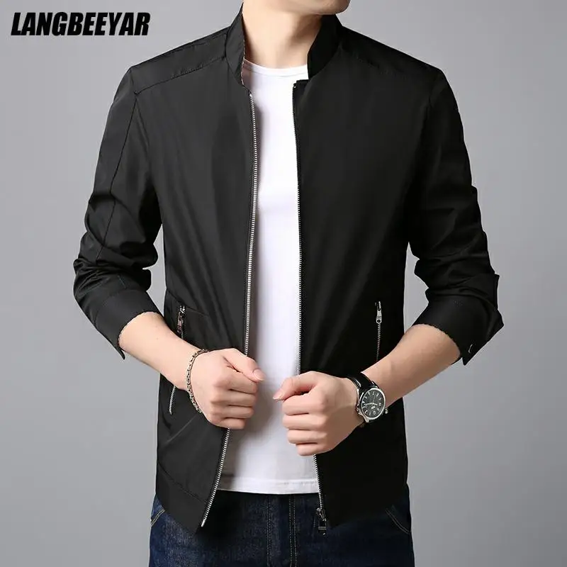 

New Designer Brand Fashion Stand Collar Solid High Quality Casual Jacket For Men Style Windbreaker Korean Coats Clothes Men