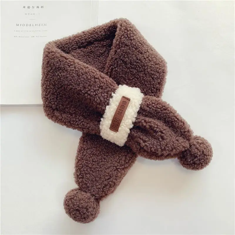 

Autumn And Winter New Children's Lamb Cross Bib Letters For Men And Women Baby Warm Decorative Fur Ball Plush Scarf