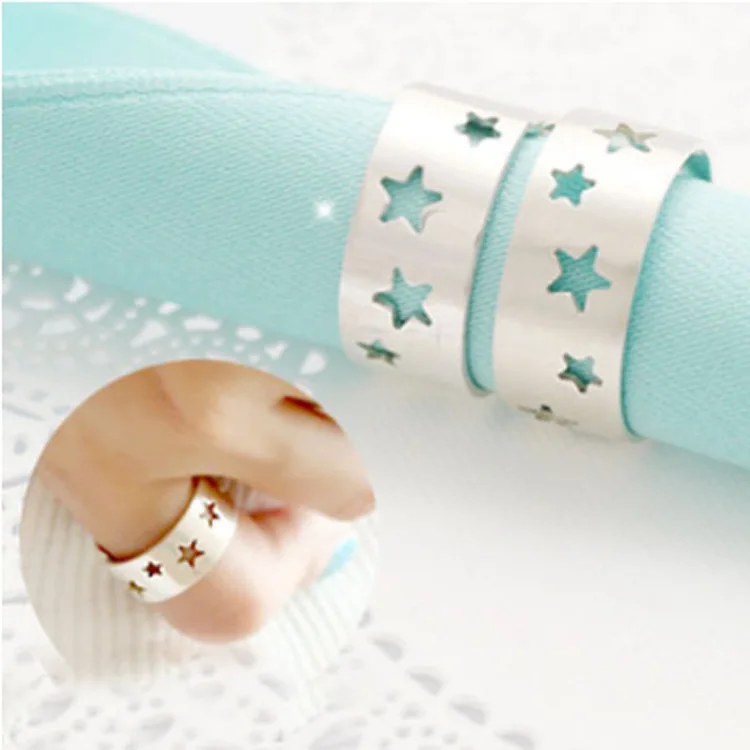 

Creative Trendy 2021 Korean New Style Hollow Out Five Pointed Star Silver Color Adjustable Ring for Men Women Daily Wear Jewelry
