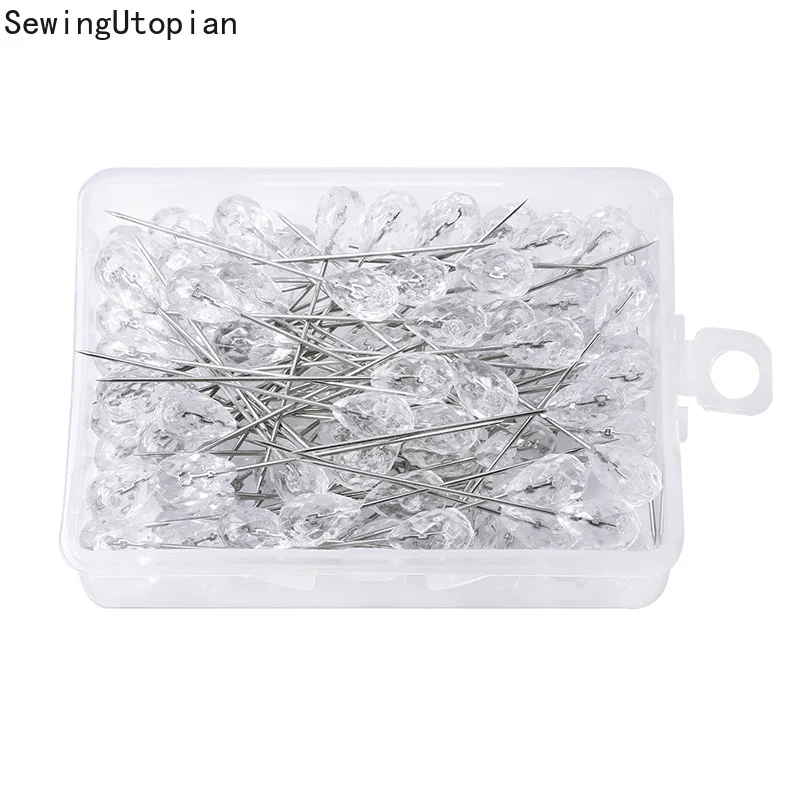 

52mm Sparkle Diamond Pins Crystal Head End Wedding Corsage Boutonniere Floral Bouquet Pins with Plastic Box Sewing Pins