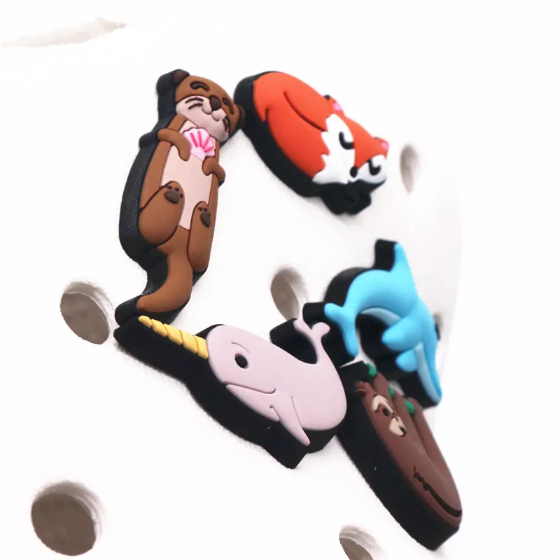 Original 1pcs Animals PVC Shoe Charms Dolphin Narwhal Fox Shoes Accessories Croc Charms JIBZ Shoe Decoration for Girls Kids Gift