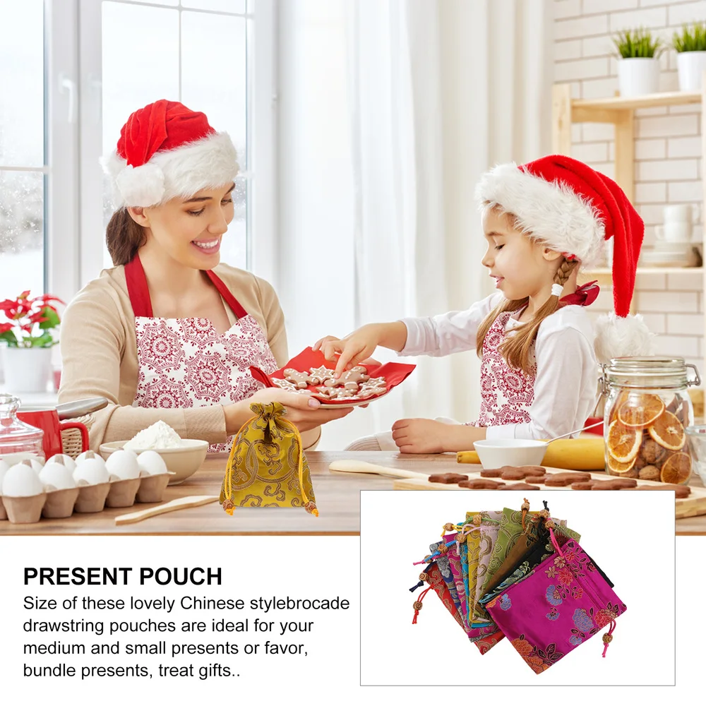 

10pcs Wedding Candy Pouches Brocade Gift Storage Drawstring Bags (Mixed Style)