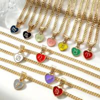 twelve constellations zodiac necklaces for women colorful heart pendant golden metal link chain necklace fashion party jewelry