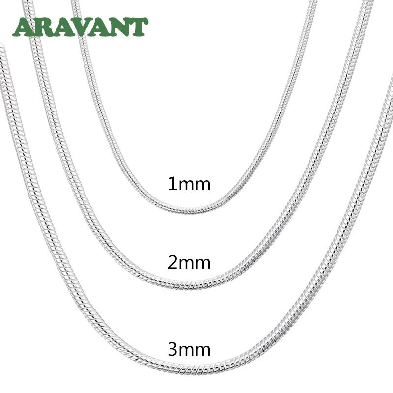 925 Silver 1MM/2MM/3MM Snake Chain Necklace For Men Women Silver Necklaces Fashion Jewelry
