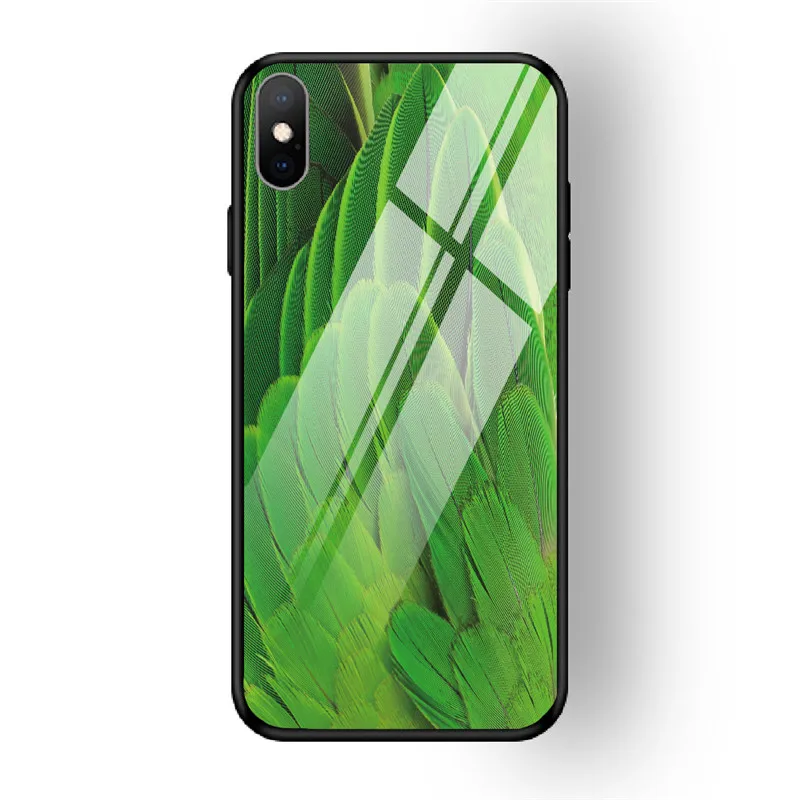 Чехол для iPhone X XS MAX XR для 6 6S 7 8 PLUS чехол из закаленного стекла с перьями красный желтый задняя чехол для iPhone 5 5S SE Funda