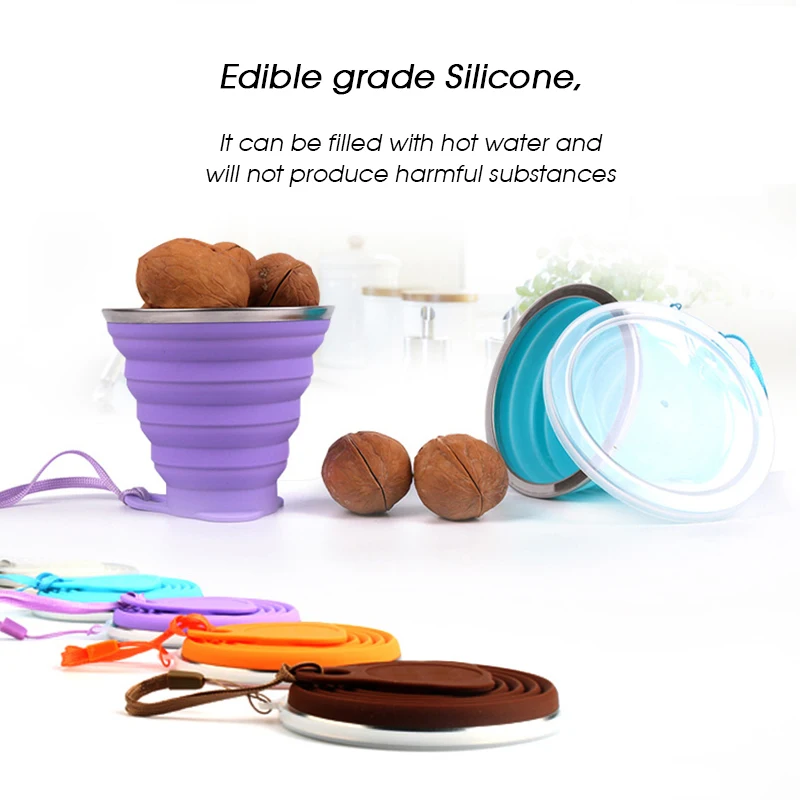 Portable Folding Silicone Cup Telescopic Drinking Collapsible Leakproof With Stainless Steel Ring For Travel Hiking Outdoor | Спорт и