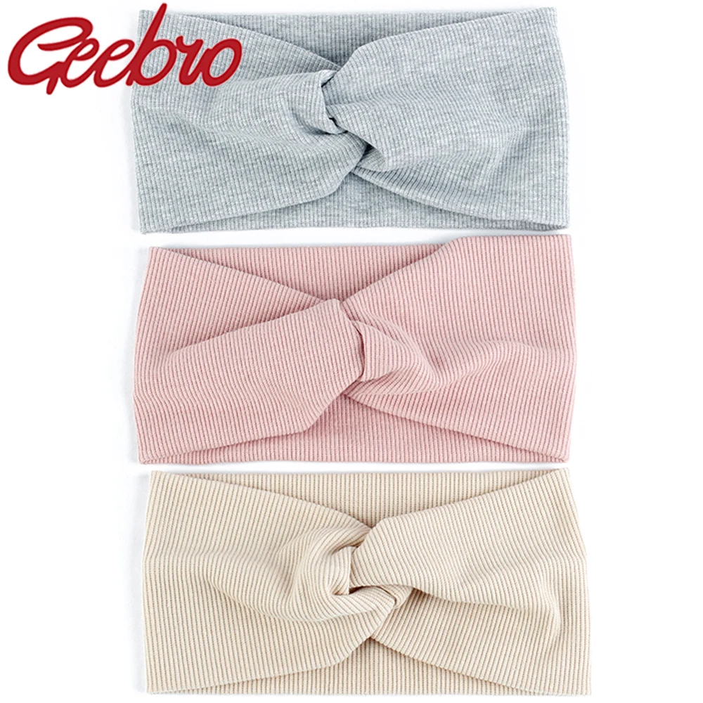 

Geebro Women Fashion Tiara Cotton Solid Head Wrap For Girl Ribbed Headbands Cross Turban Elastic Leisure Hair Band Yoga Headwear