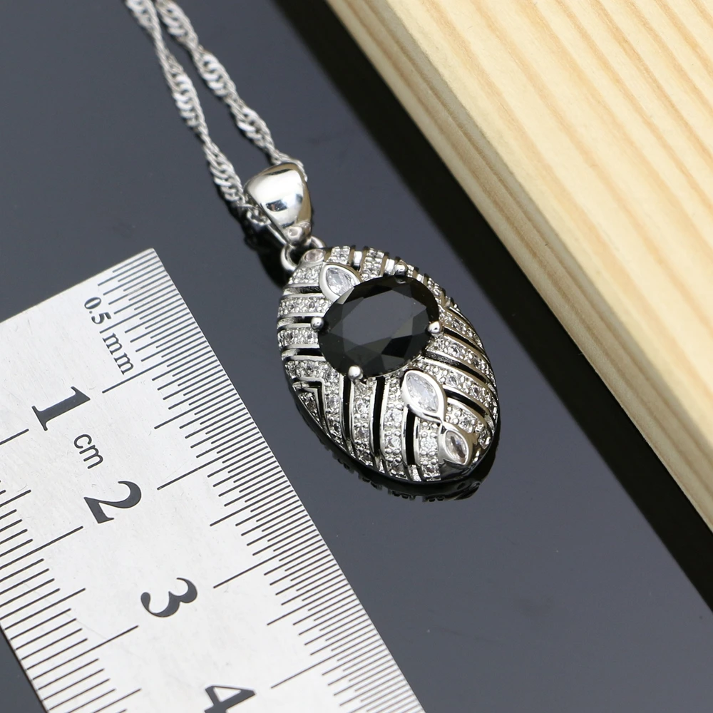 Серебряные ювелирные изделия для невесты набор украшений с черным кристаллом