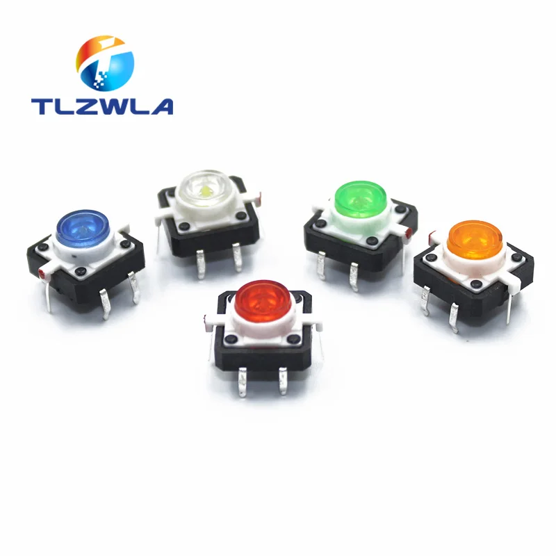 

5PCS 12X12X7.3 Tactile Push Button Switch Momentary Tact LED 5 Color 12X12X7.3mm 12*12*7.3mm