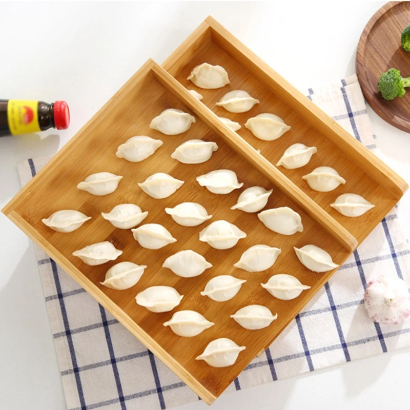 

Bamboo Rectangular Dumpling Storage Tray Multi Purpose Plate Display Rack