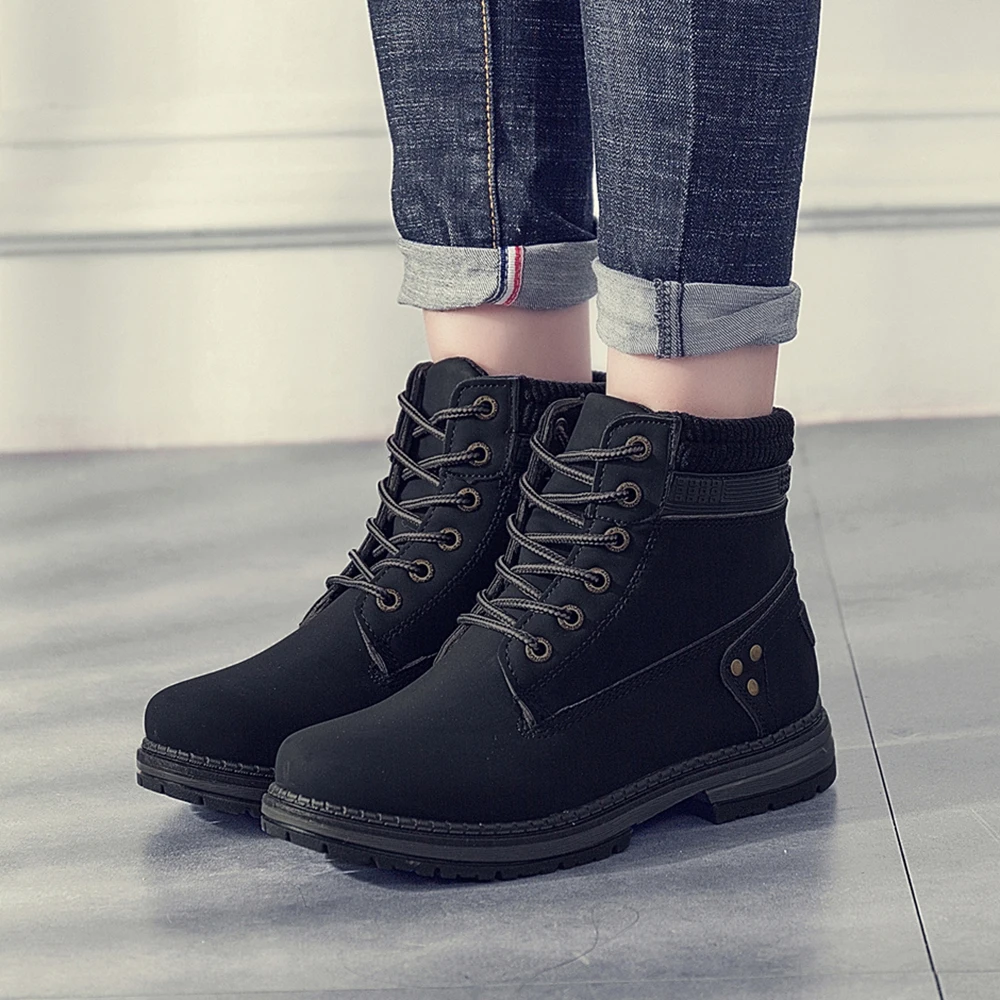 Женские ботильоны из плюша на меху Модные кожаные водонепроницаемые зимние