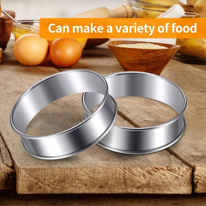 

4 Inch Muffin Rings Crumpet Rings, Set of 10 Stainless Steel Muffin Rings Molds Double Rolled Tart Rings Round Tart Ring