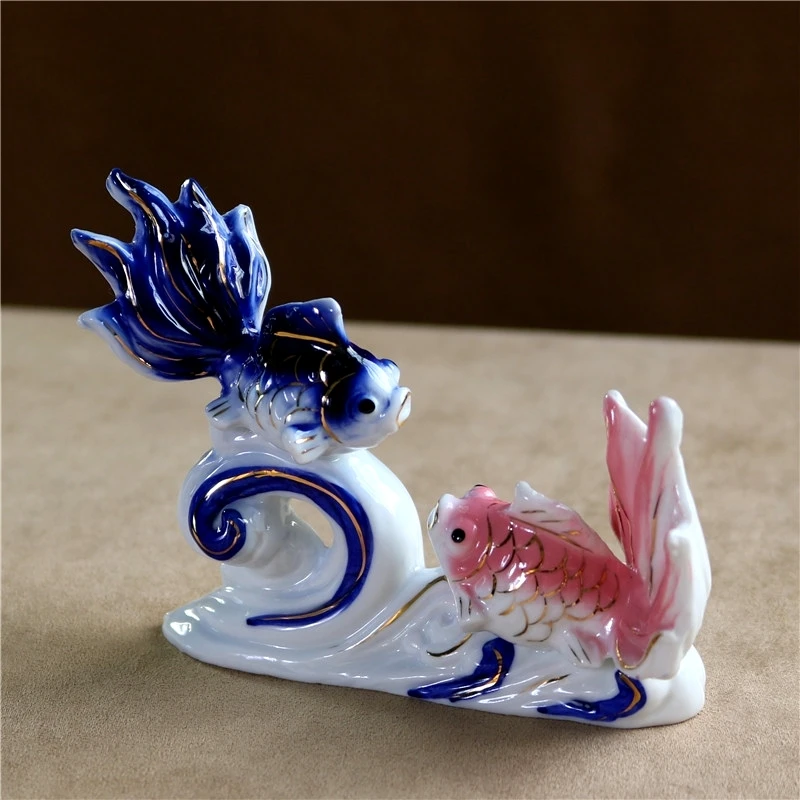 Традиционный китайский дизайн керамическая Золотая фигурка рыбы декоративный