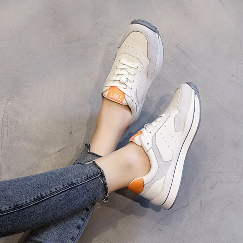 

KemeKiss Women Sneakers Real Leather 2021 New Arrival Lace Up Spring Shoes Woman Round Toe Casual Daily Footwear Size 35-40