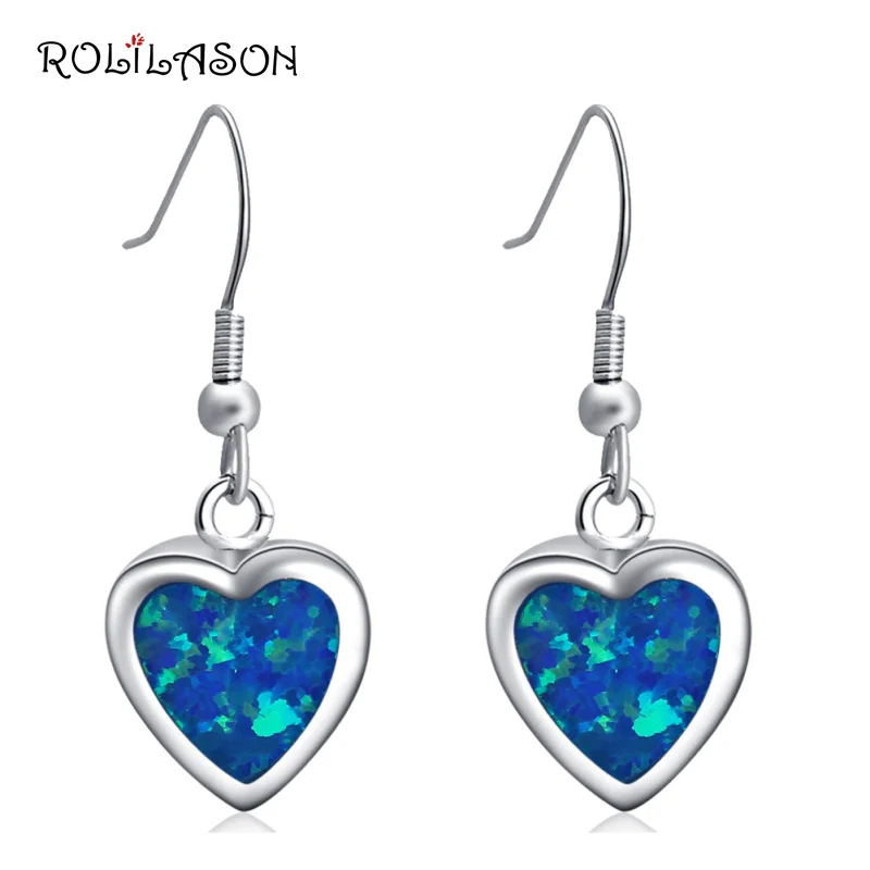 

925 Висячие серьги из серебра 925 пробы Annniversary blue fire opal в форме сердца для девочек SE006