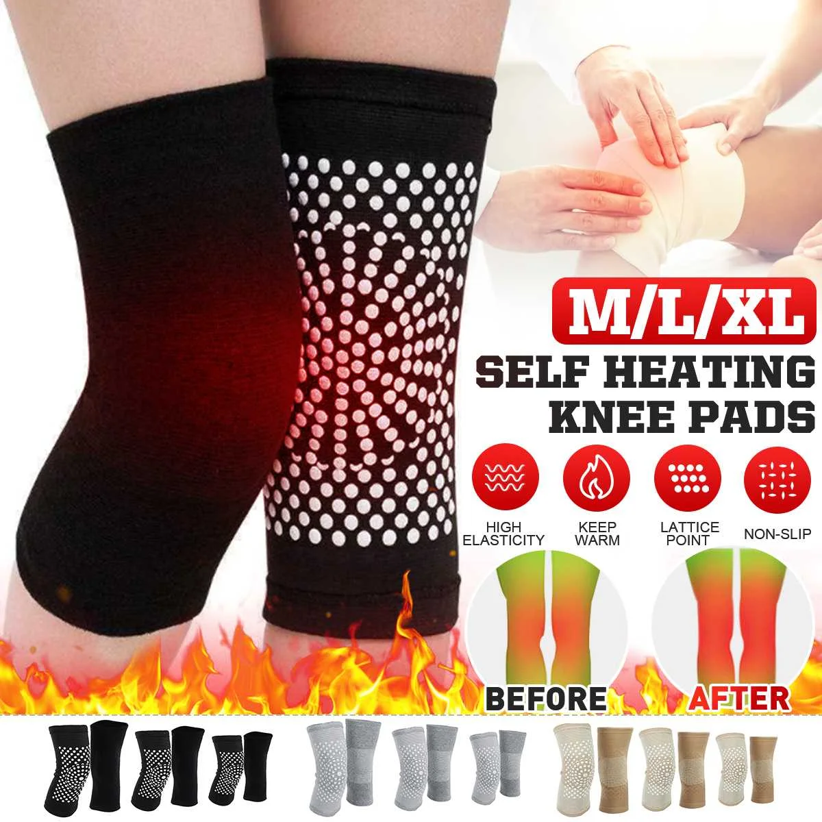

2Pcs long short Heating Knee Pads Magnetic Therapy Pain Relief Arthritis Brace Tourmaline Support Knee Sleeves Pads Massage