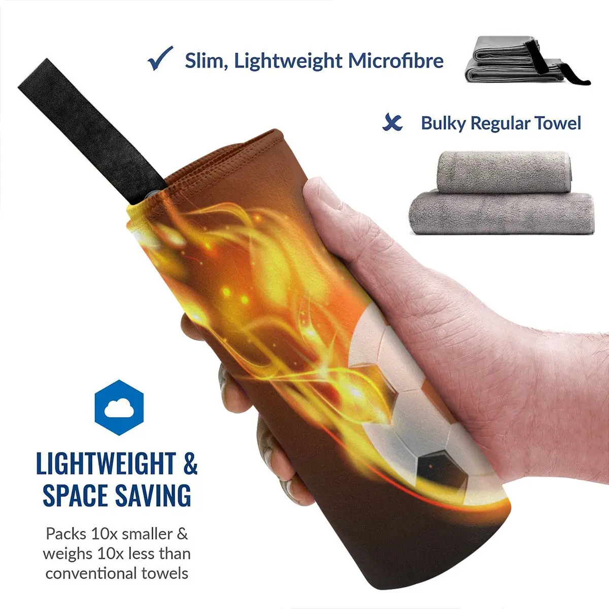 Быстросохнущее карманное полотенце для футбола мяча огня портативное не