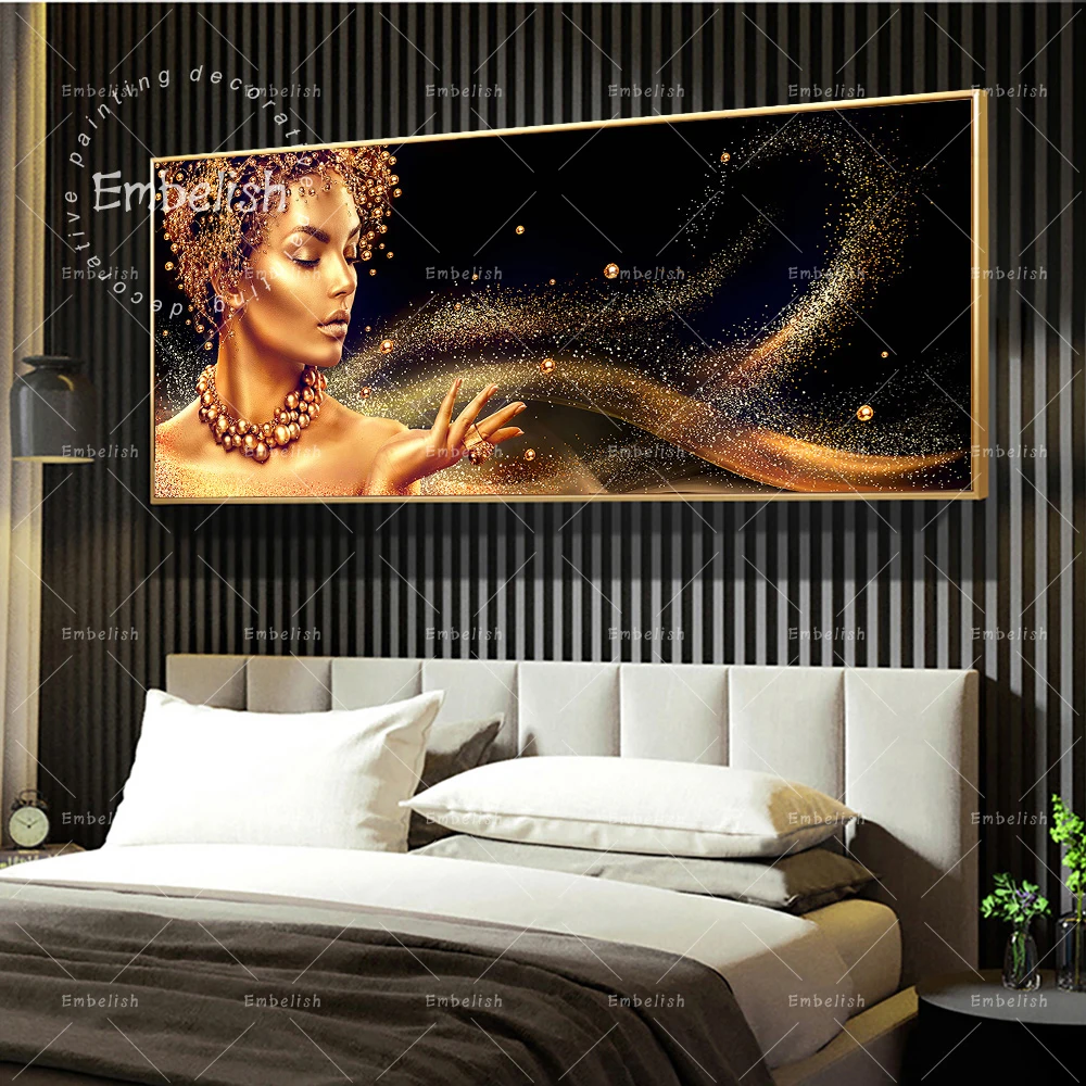 

1 Pieces Black And Golden African Nude Woman Modern Home Decor Posters For Living Room Caudros Wall Pictures HD Canvas Painting
