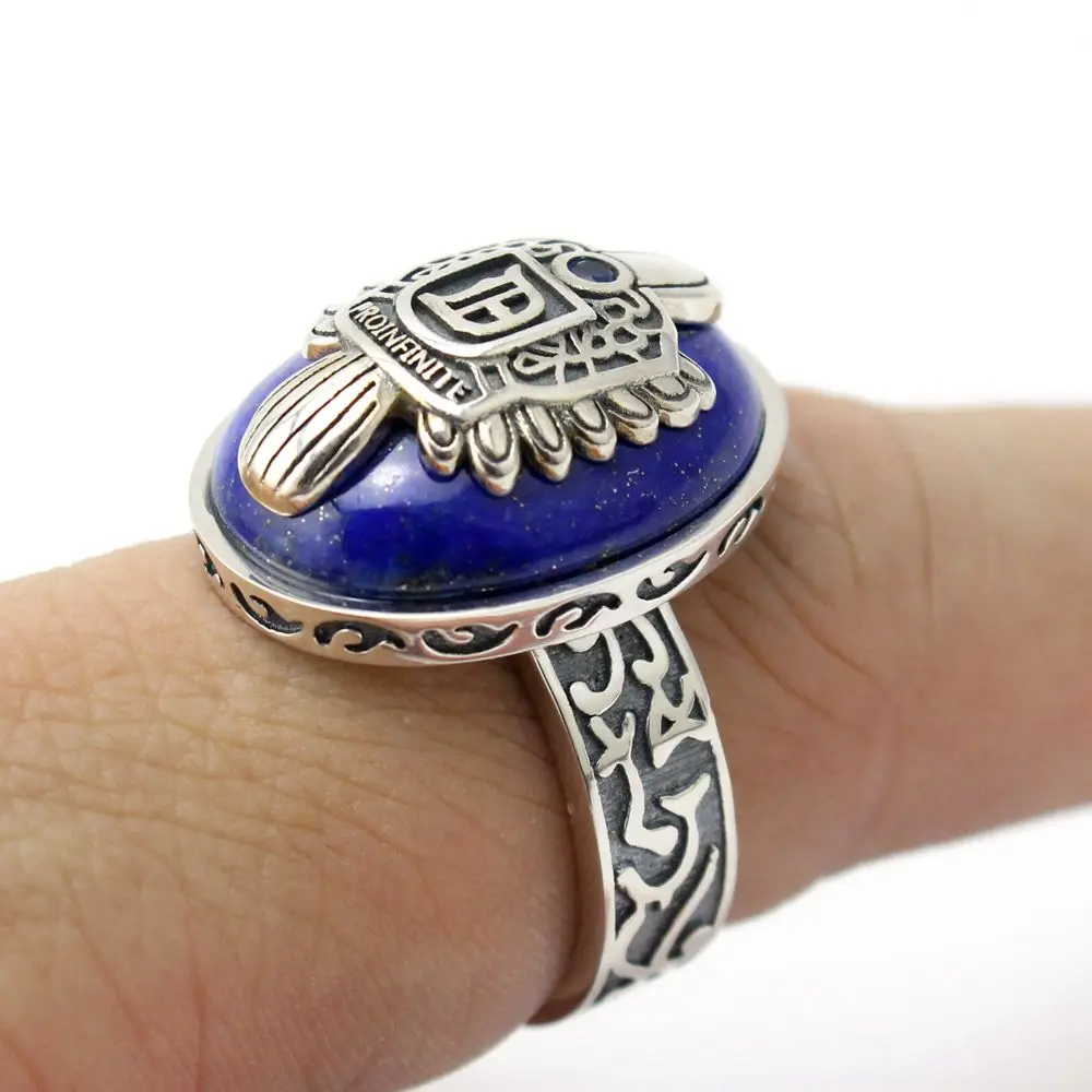 

925 Sterling Silver The Vampire Diaries Damon Salvatore Lapis Lazuil Mens Ring Jewelry US Size 8 12#