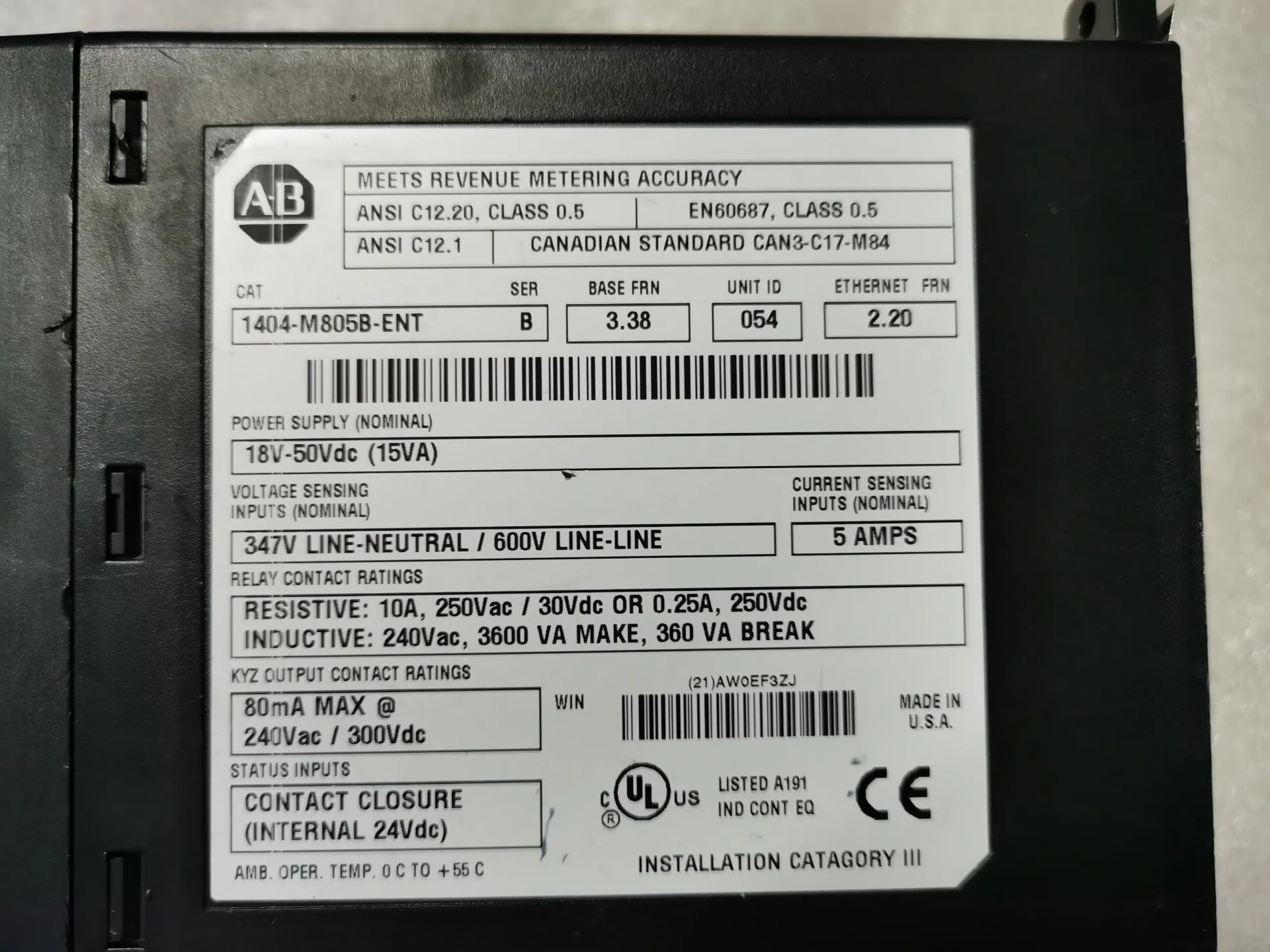 

1404-M405B-ENT / 1404-M505A-000 / 1404-M605A-000 / 1404-M805B-ENT Allen Bradley Power Monitor 3000