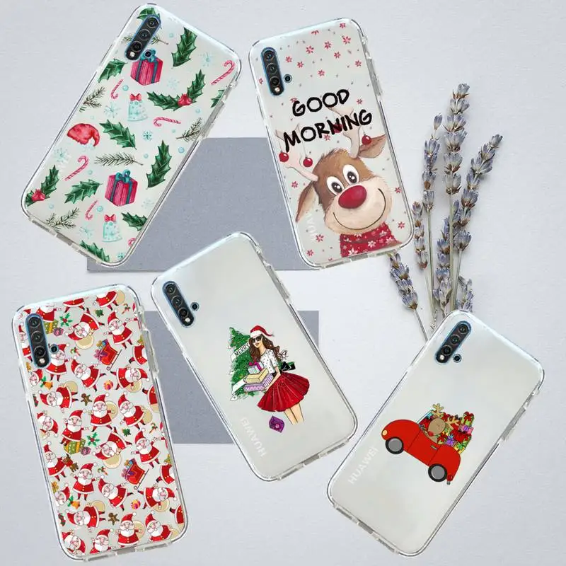 

Cartoon Merry Christmas Phone Case Transparent for Huawei honor P mate 40 20 30 10 50 i 9 x mate pro lite 8a