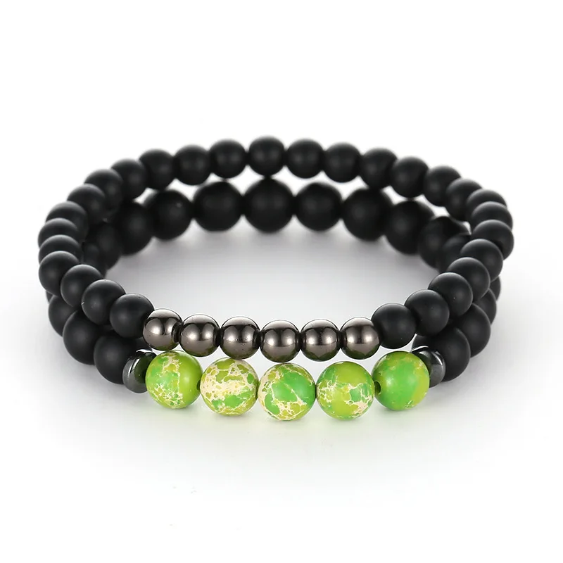 

fashion Charm Five Natural Gem Stone Emperor Stone Bead Bracelet Bangle Black Abrasive Stone Buddha Beads for Men Fashion Jewelr