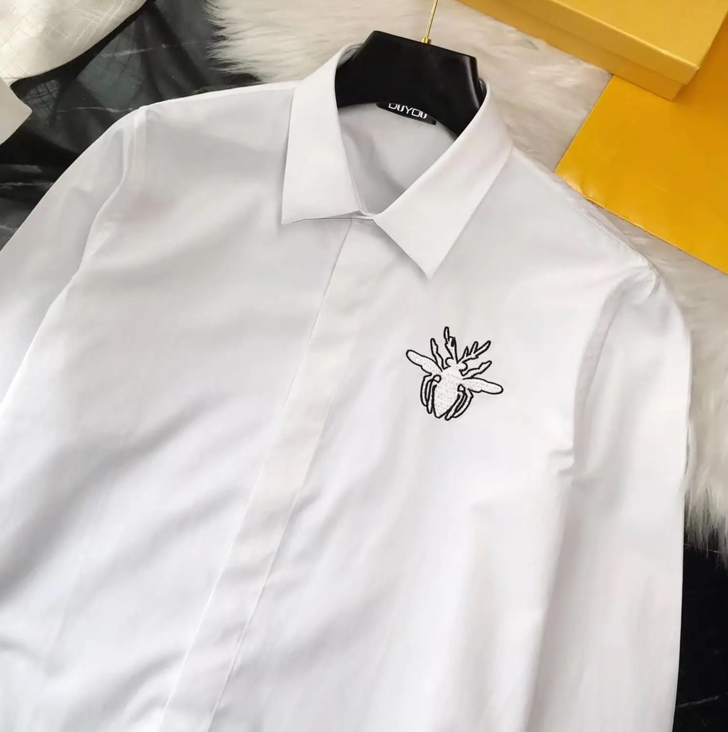 

DUYOU Mens Cotton Shirt Men Dress Shirt Men Embroidery print High Quality Slim Fit Casual Shirts DY2288