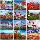 Алмазная 5d картина Huacan, вышивка с изображением мака, цветов, неба, облаков, мозаика, Набор для вышивки крестиком, Цветочный пейзаж, алмазное искусство