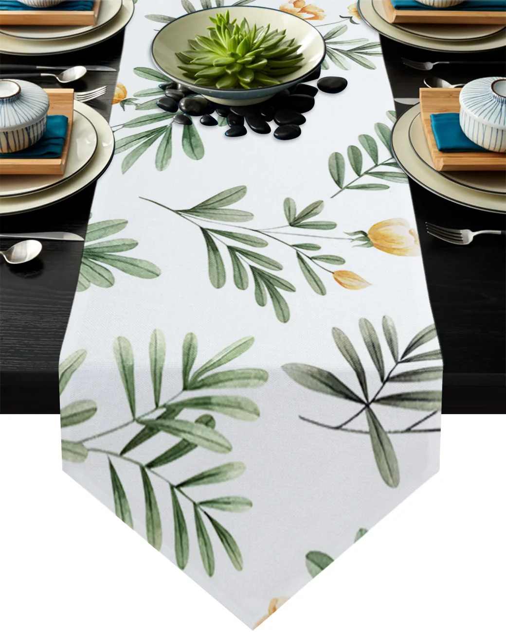 Современная настольная дорожка с желтыми цветами и зелеными листьями весенний