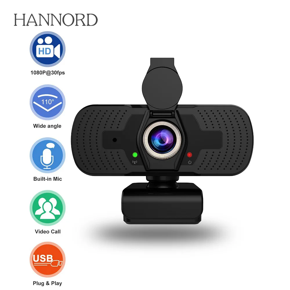 

1080P Full HD Webcam with Privacy Cover Microphone Streaming Computer USB Web Camera Cam Video Recording for PC Desktop Work