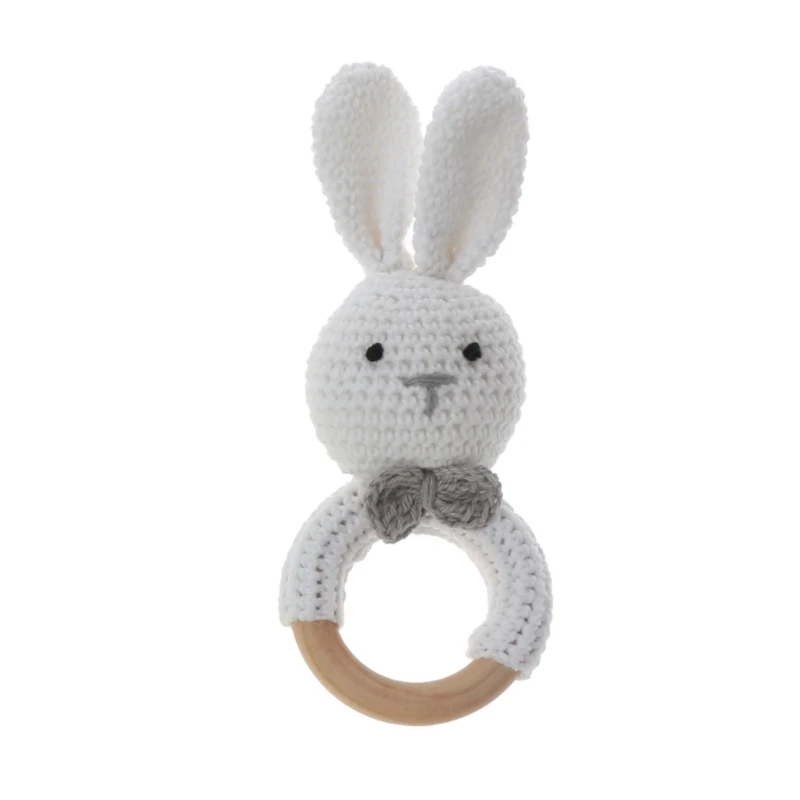

MOLD 1PC Baby Rattle Toys Rabbit Crochet Wooden Teething Ring Baby Teether Cot Hanging Toy