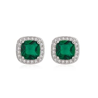 trendy stud earrings 925 silver jewelry for women wedding promise party ornaments 99mm square emerald zircon gemstone earrings