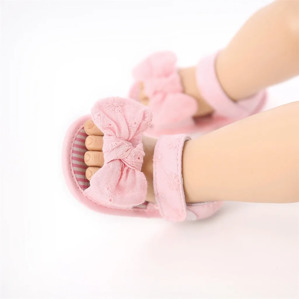 Summer Baby Girl Bowknot Sandals Anti-Slip Crib Shoes Soft Sole Prewalkers Flower Black Pink White Sandalias Infantil | Мать и ребенок