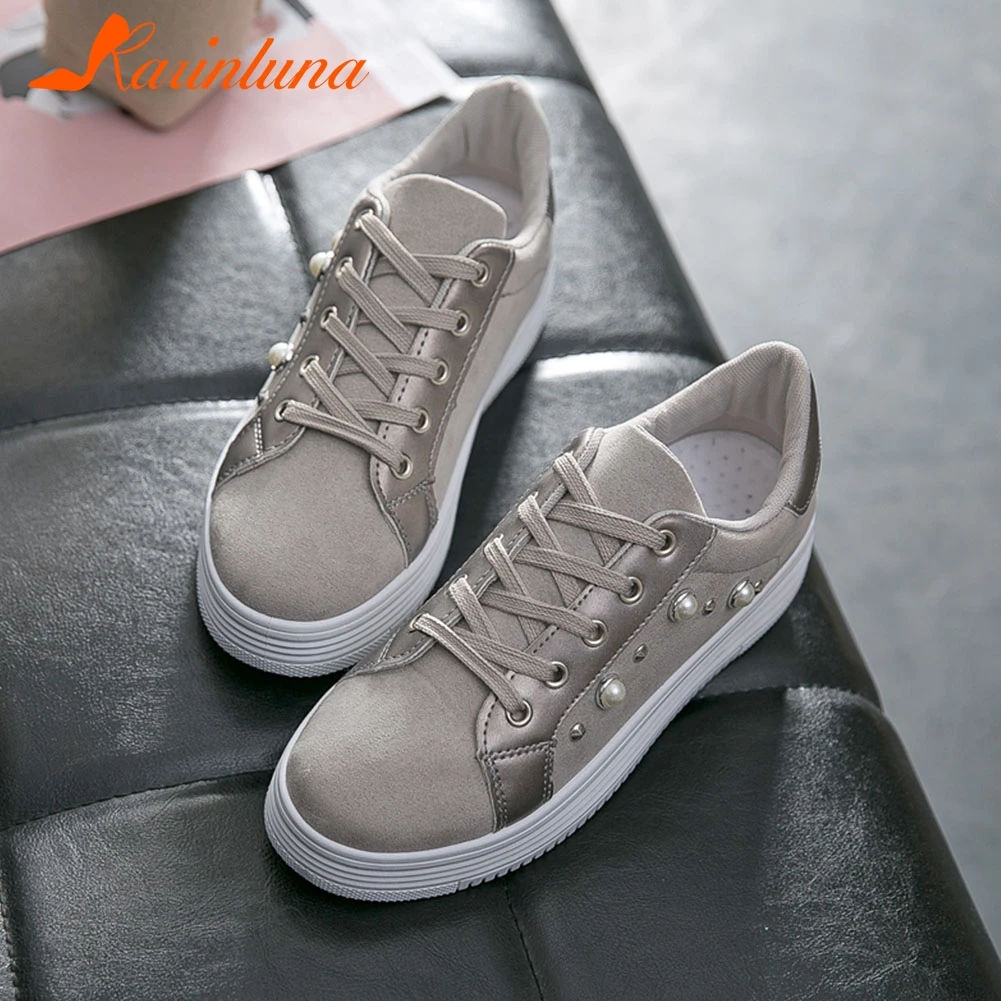 KARINLUNA/Новинка 2020 года стильные женские кроссовки с украшением из жемчуга модные