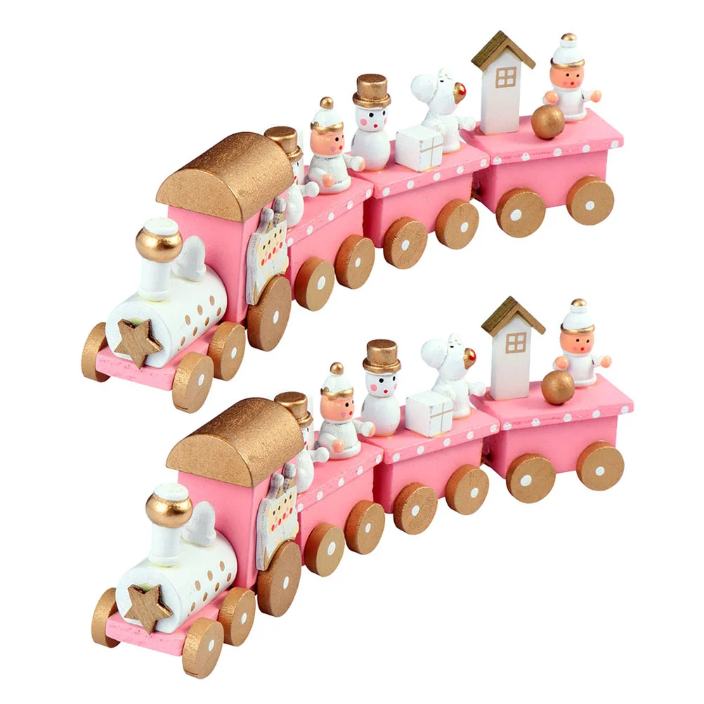 

2Pcs Lovely Christmas Train Desktop Ornaments Creative Train Model Adornments