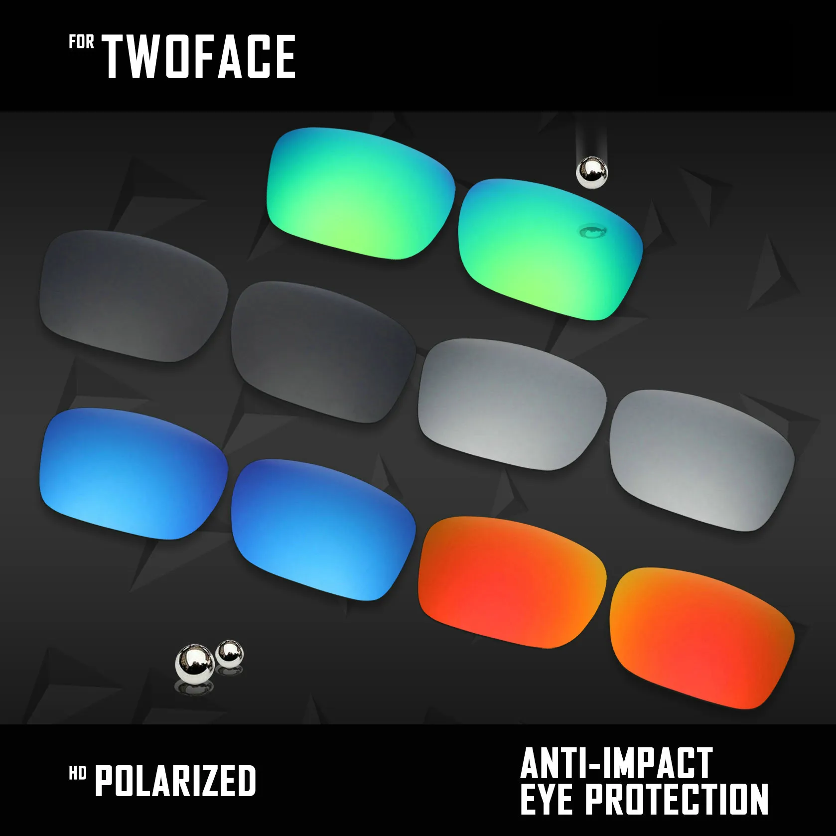 OOWLIT 5 Pairs Polarisierte Sonnenbrille Ersatz Linsen für Oakley TwoFace OO9189-Black & Silber & Blau & Rot & Smaragd Grün
