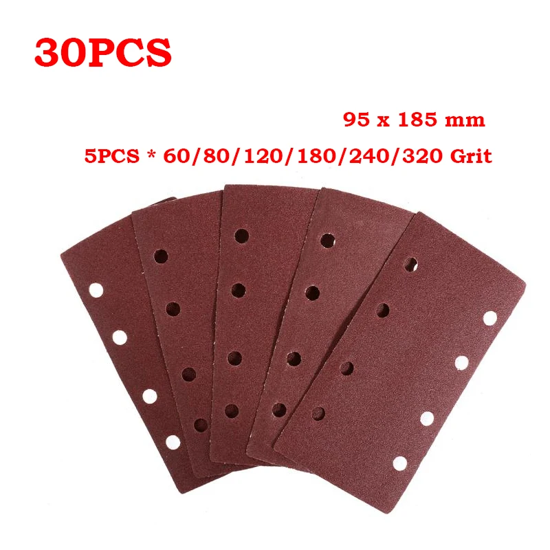 30PCS Rectangular  Sand Paper 60 80 120 180 240 320 Grit Flocking Sandpaper Sanding Disc for Woodworker Polishing Grindering