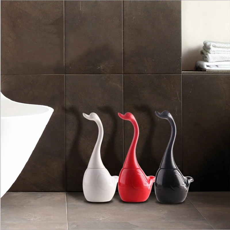 

Ceramic Plastic Swan Toilet Brush Holder Creative Bathroom Funny Household Cleaning Tool Cleaning BrushWhite