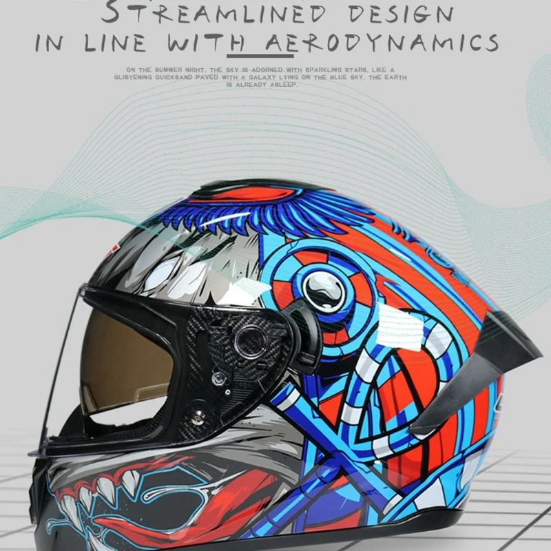 

Full Face Motorcycle Helmet Washable Lining with Dual Lens Stylish Fast Release Racing Helmet