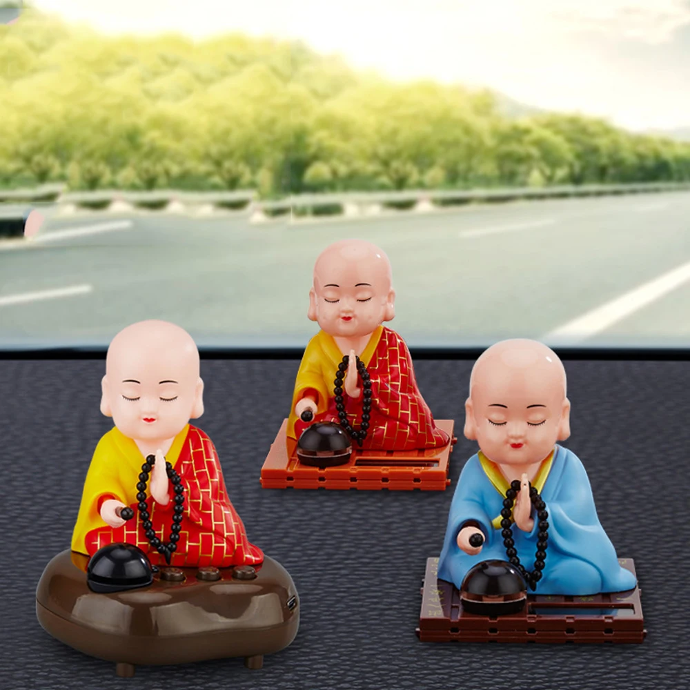 1pc Buddhist Monk Dolls Figurines Statues Car Dash Board Crafts Decorations Solar Powered Bobble Shaking Heads Ornaments images - 6