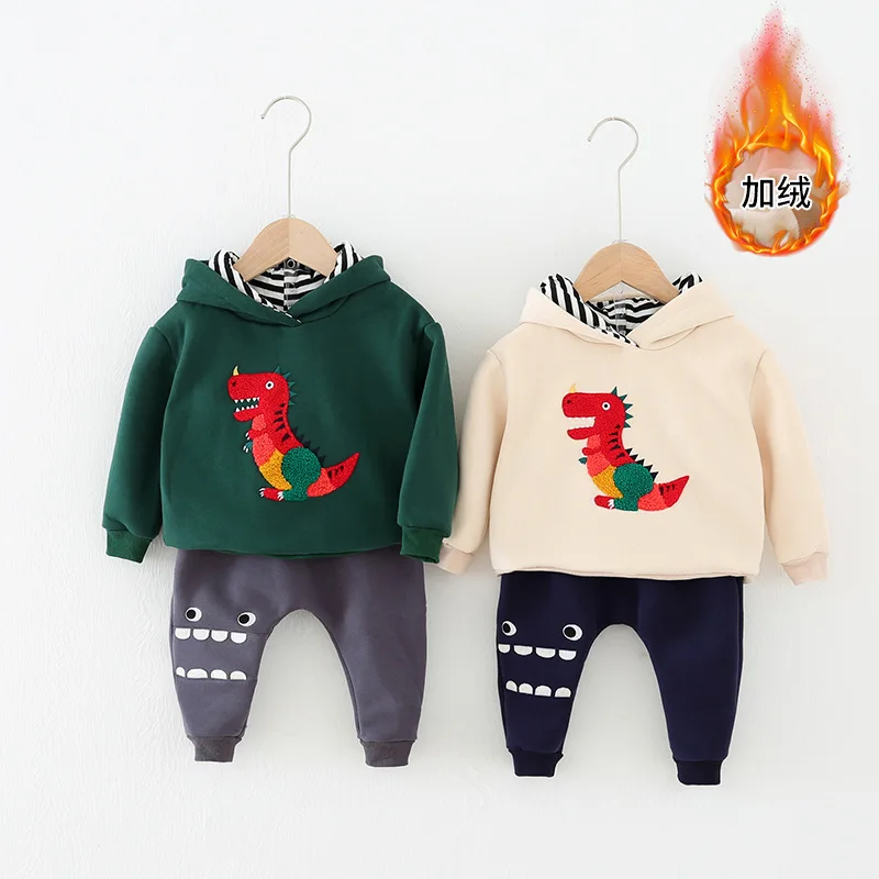 

Детский вельветовый костюм, толстовка с капюшоном и свитером с динозавром, для мальчиков и девочек, Осень-зима, 2020