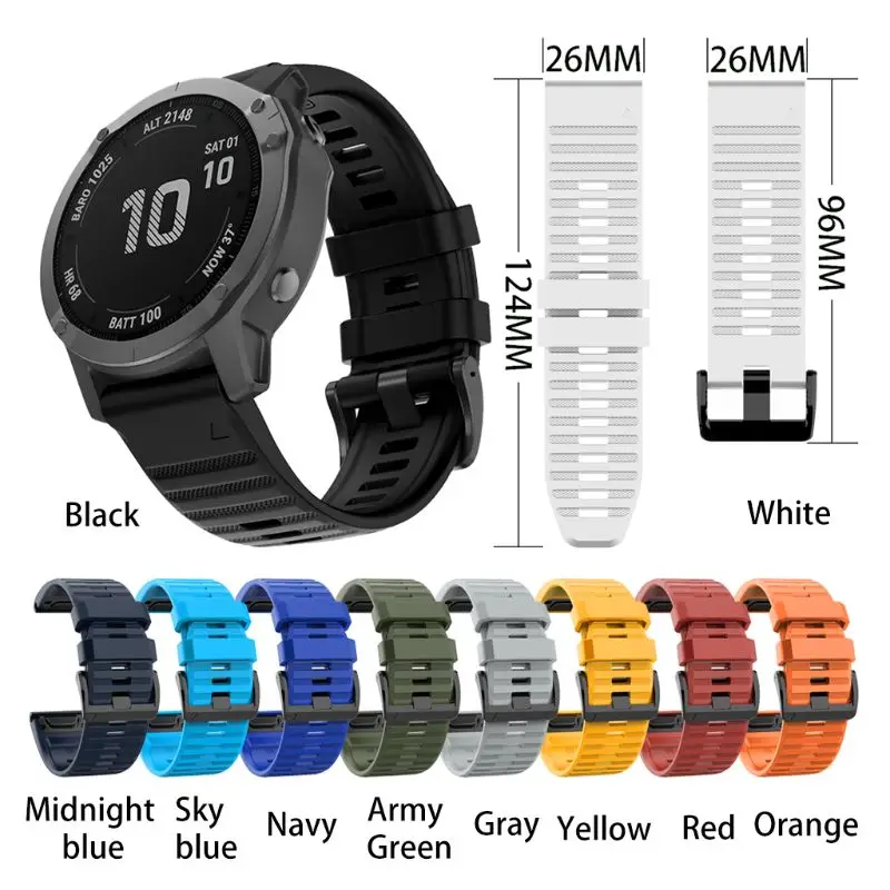 

26mm Sports Watch Strap Silicone Wrist Band for Gar-min Fenix6X/5X/5X Plus/3 Kit 19QC