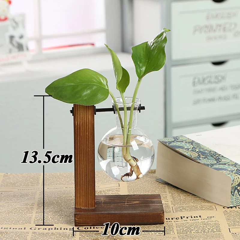 

Dropshipping Terrarium Creative Hydroponic Plant Transparent Vase Wooden Frame decoration Glass Tabletop Plant Bonsai Decor